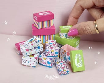 Miniature Birthday Gift Boxes, Printable Dollhouse Party Decor (1:12 and 1/6), Digital Download PDF