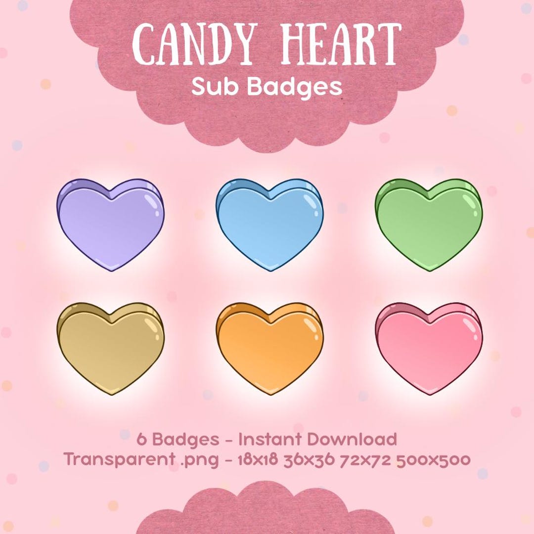 Six Twitch Streamer Bit Sub Badges: Sweet Heart Candy - Etsy
