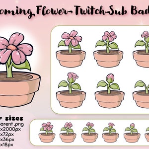 Flower Twitch Sub Badge, flower, cute, kawaii, emote, badge, bit badge, blossom, pink, green, pastel, streamer