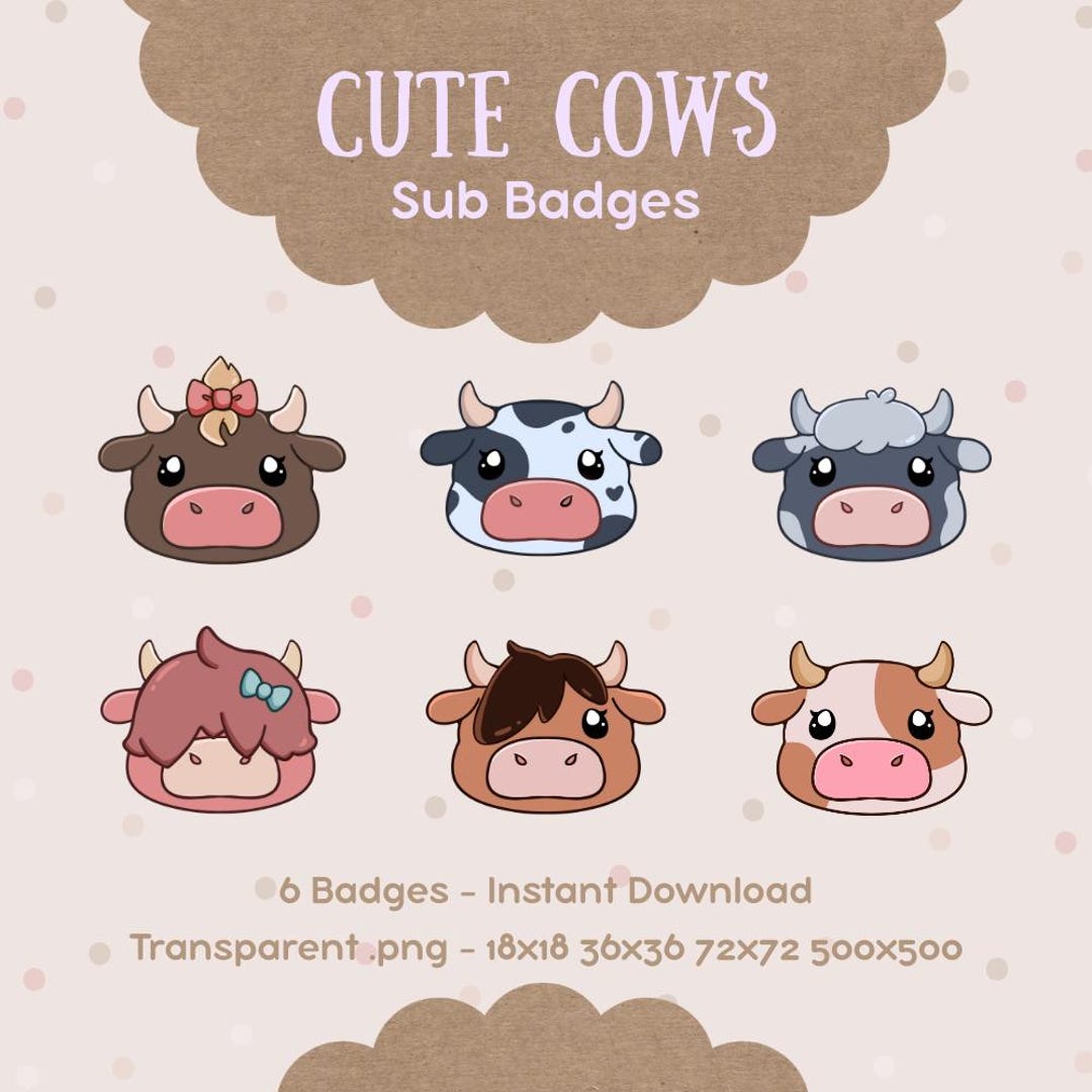 Cow Bit Cute Cow Faces Six Twitch Bit Sub Badges - Etsy
