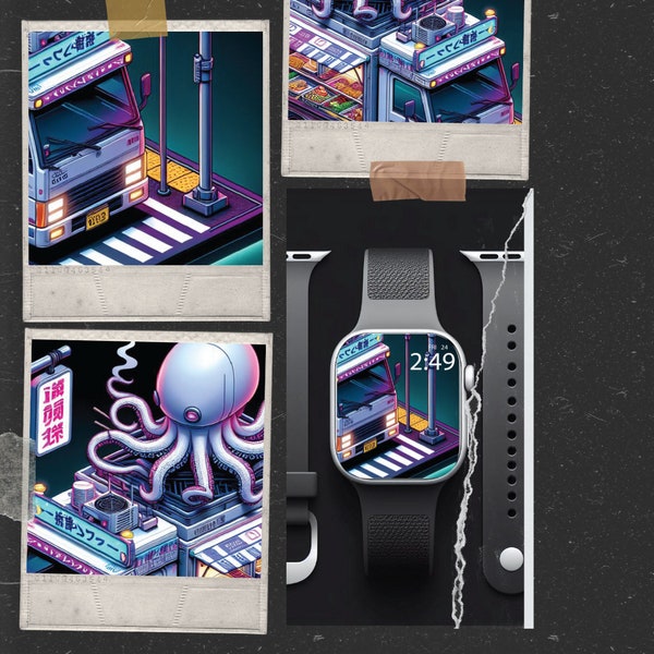 Japanese Octopus Stand, Cyberpunk Inspired: Apple Watch Wallpaper Collection!