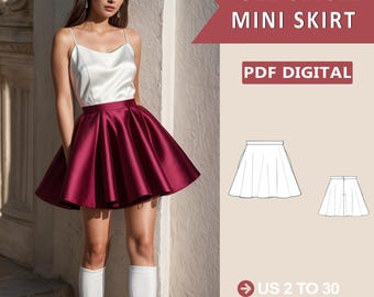 Full Circle Mini Skirt Sewing Pattern, Circle Skirt, Skater Skirt, Women's Flare Skirt, School Skirt, Evening Skirt, Summer Skirt  XS-4XL
