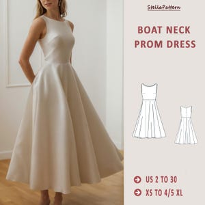Boat Neck Midi Dress Sewing Pattern: XS-4XL (Digital Download)