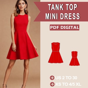 Naaipatroon tanktop mini-jurk, geschikt voor beginners (A4 A0 VS) (pdf-patroon)