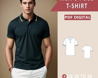 Standart Fit Men&#39;s Polo Shirt Sewing Pattern, PDF Men&#39;s Sewing Pattern, Easy Shirt Pattern, Elegant Shirt Pattern, Size chart 35 to 68