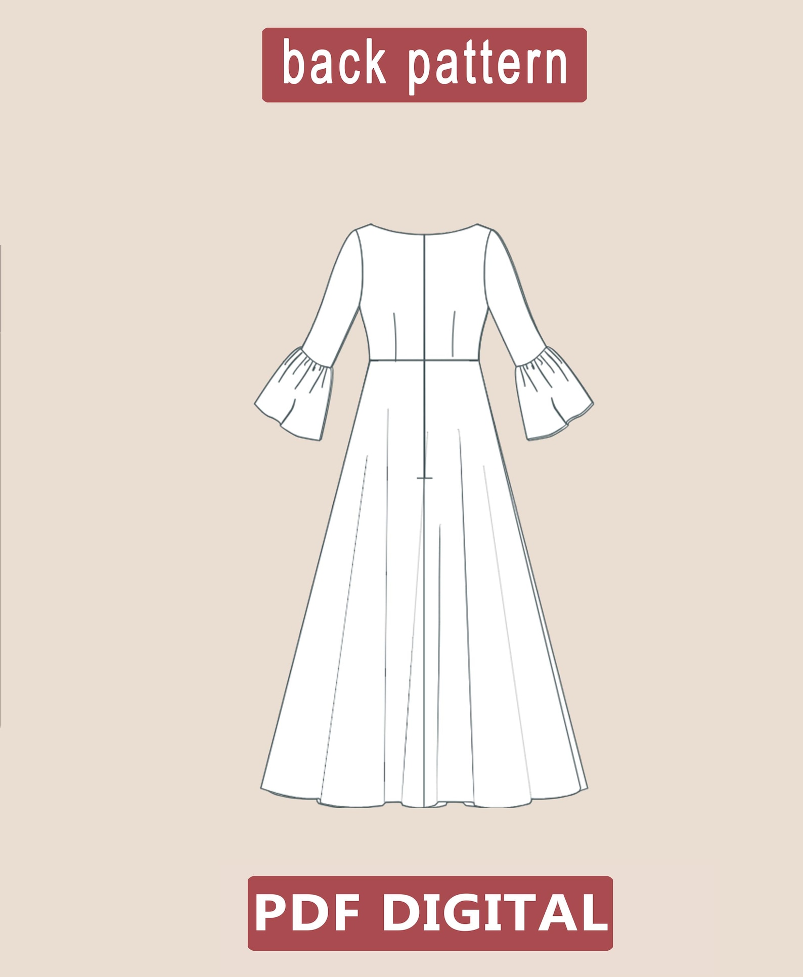 V-neck Maxi Medieval Dress Sewing Pattern, Renaissance Cosplay Pattern ...