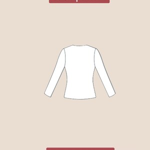 May include: A white long-sleeved shirt back pattern illustration. The text "back pattern" is above the shirt, and "PDF DIGITAL" is below. The shirt is centered on a light brown background.