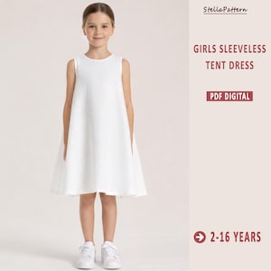 Kinder Sommer Kleid Schnittmuster, Mädchen Ärmellos Zelt Kleid, Mädchen Zelt Kleid Schnittmuster, A0 A4 US Letter-Girl, Größen: 2-16 Alter Bild 6