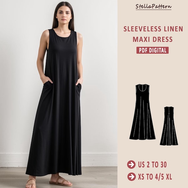 Sleeveless Maxi Tent Dress, Loose Summer Dress Sewing Pattern, Easy Dress Pattern Empire Waist Sundress Pattern Milkmaid Dress, Circle Dress