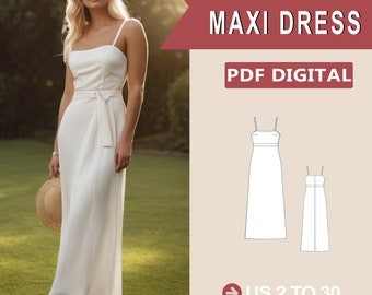Feen-Maxikleid, Schnittmuster für ein Kleid mit Schlitz, Schnittmuster für ein Abschlussballkleid, Schnittmuster für ein Abendkleid, Schnittmuster für ein Maxikleid mit offenem Rücken, PDF-Schnittmuster
