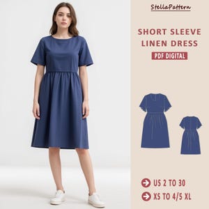 Linen Summer Dress Sewing Pattern: Short Sleeve Empire Waist (PDF Pattern)