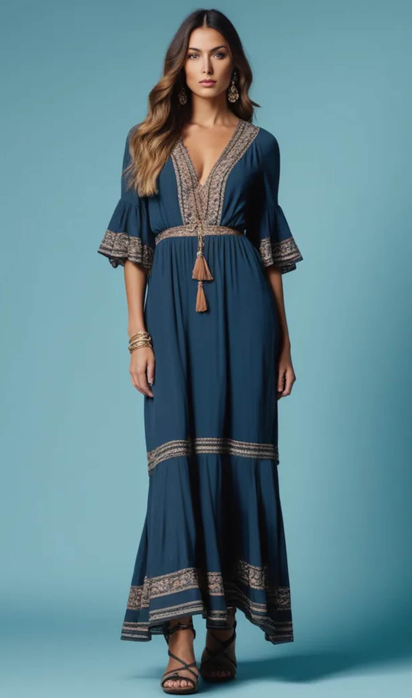 Women Boho Maxi Dress, Victorian Renaissance Dress Sewing Pattern ...