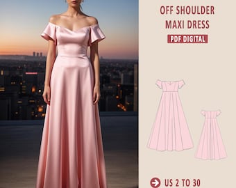Off Shoulder Maxi Dress Sewing Pattern: Sweetheart Neckline (PDF Pattern)