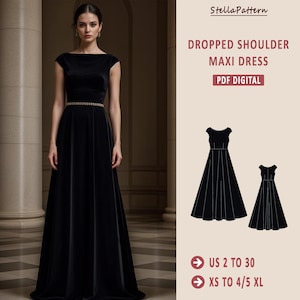 Patrón de costura para vestido largo estilo gala, estilo Regencia, tallas 2-30 (PDF digital)