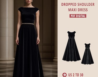 Ballgown Maxi Dress Sewing Pattern, Regency Style, US Size 2-30 (Digital PDF)