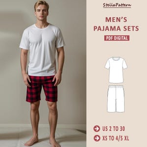 Makkelijk naaipatroon herenpyjamaset, pyjamabroek en T-shirt heren, relax pyjamapatroon heren, naaipatroon pyjama, wijde broek XS-4XL