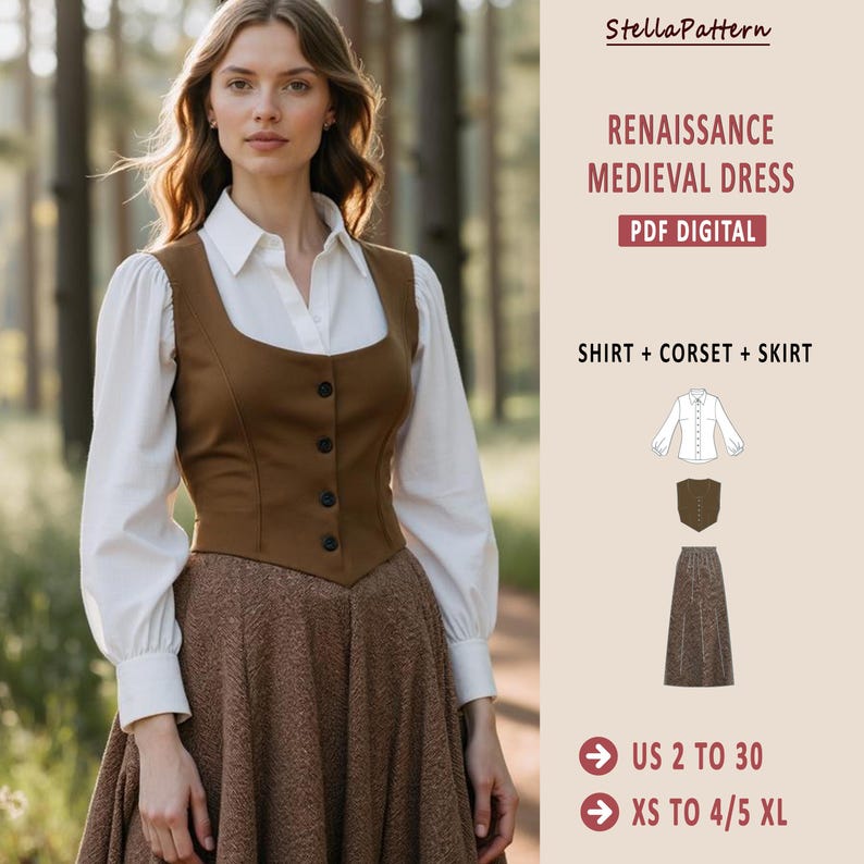 Renaissance Dress Sewing Pattern: Medieval Cosplay Corset, Skirt, Shirt ...