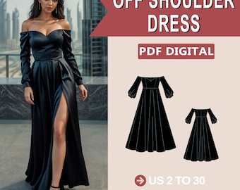 Bischof Ärmel schulterfreies Kleid Schnittmuster (PDF)