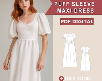 Cottagecore Puff Sleeve Maxi Dress Pattern, Renaissance Chemise (PDF Pattern)
