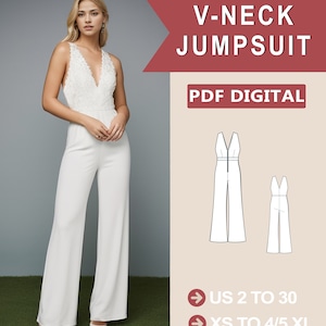 Wide Leg Full Jumpsuit Sewing Pattern, PDF Sewing Pattern Instant Download, Easy Digital Pdf, US Sizes 2-30, Plus Size Pattern