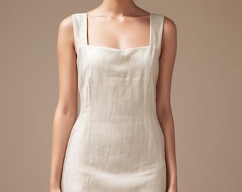Patrón de costura para vestido de lino con escote cuadrado y corte A (XS-5XL) (Descarga digital)