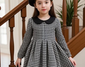 Girl Kid&#39;s Peter Pan Collar Gathered Dress Sewing Pattern, Long Sleeve Girl Dress Pattern, Girl&#39;s Dress Sewing Pattern, A4 A0 US, 2-16 years