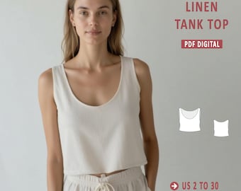 ボートネッククロップトップの縫製パターン：レディースブラウス（US 2