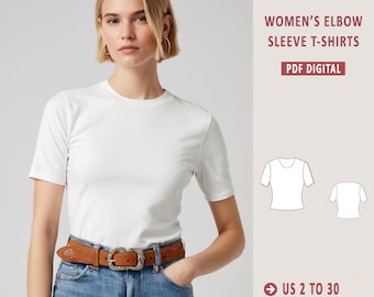 Fitted Elbow Sleeve T-Shirt Sewing Pattern: Women's Basic Tee (XS-4XL) (PDF Pattern)
