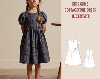 Girls Cottagecore Linen Midi Dress Sewing Pattern (Years 2-16) (PDF Pattern)