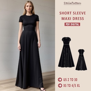 Short Sleeve Maxi Modest Dress Sewing Pattern, Modest Maxi Dress, Celtic dress, Ankle Dress, Prom Dress, Medieval Dress, Evening Gown XS-4XL