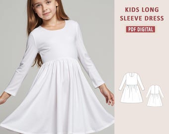 Girls' Long Sleeve Dress Sewing Pattern: Gathered Summer Style (PDF)