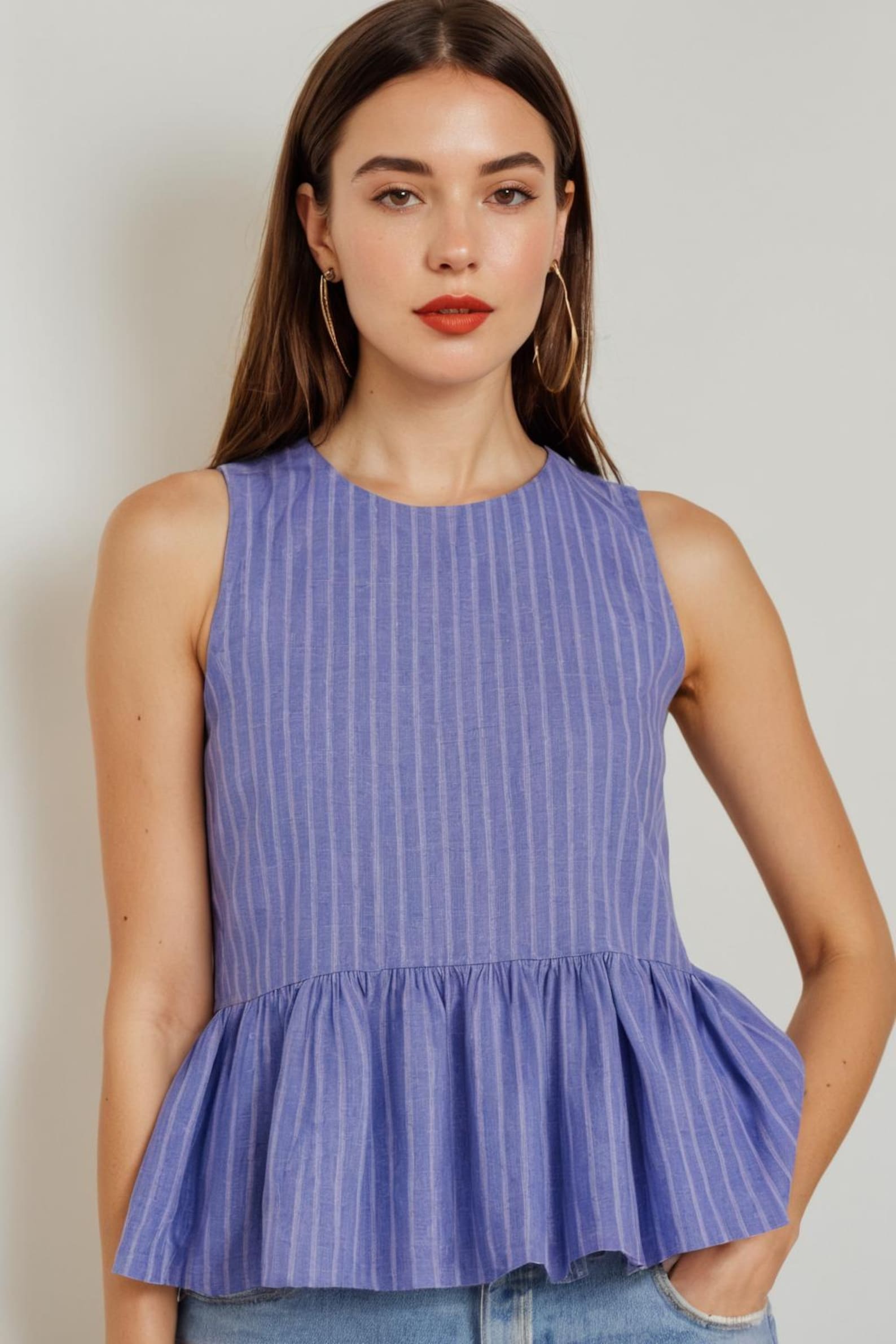 Linen Peplum Ruffle Top Sewing Pattern: Sleeveless Crop Top (sizes XS ...