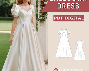 Ball Gown Pattern, Prom Dress Sewing Pattern, Evening Gown Pattern, Anniversary Dress, Cocktail Dress, Full Circle Gown, A4 A0 Letter