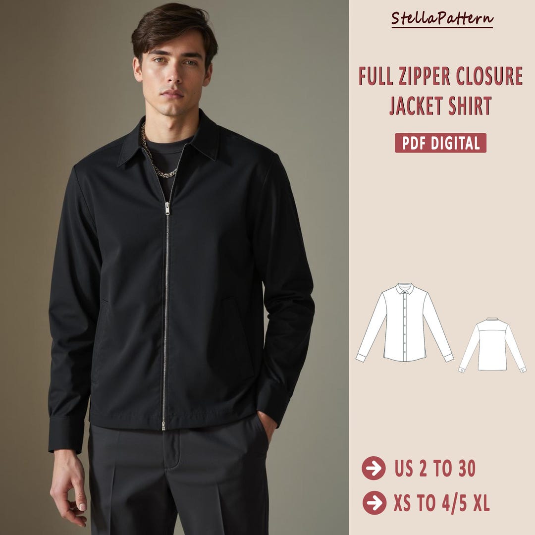 Men's Jacket Zipper Sewing Pattern, Shirt Jacket Pattern for Men,zipper ...