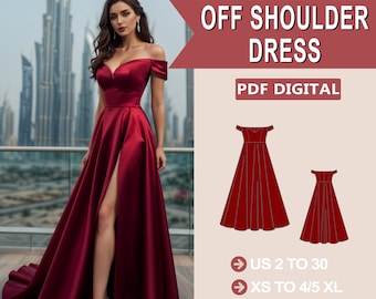 Schulterfrei Sweetheart Neck Kleid Schnittmuster, Abendkleid PDF Schnittmuster Sofort-Download, Brautjungfer Kleid, US-Größen 2-30 Plus Größe