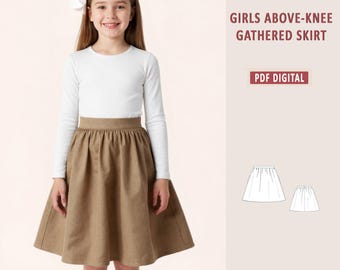 Girls Gathered Skirt Sewing Pattern, Above Knee, 2-16 Years (PDF Pattern)