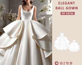 Ball Gown Wedding Dress Sewing Pattern: US Sizes 2-30 (PDF Pattern)