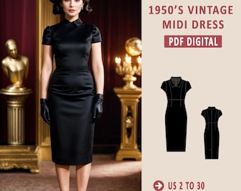 1950's Vintage Collar Neck Midi Dress Sewing Pattern, Prom Dress Pattern, 1950s pattern, McCalls Prom Dress, Sweetheart Neck dress XS-4/5XL
