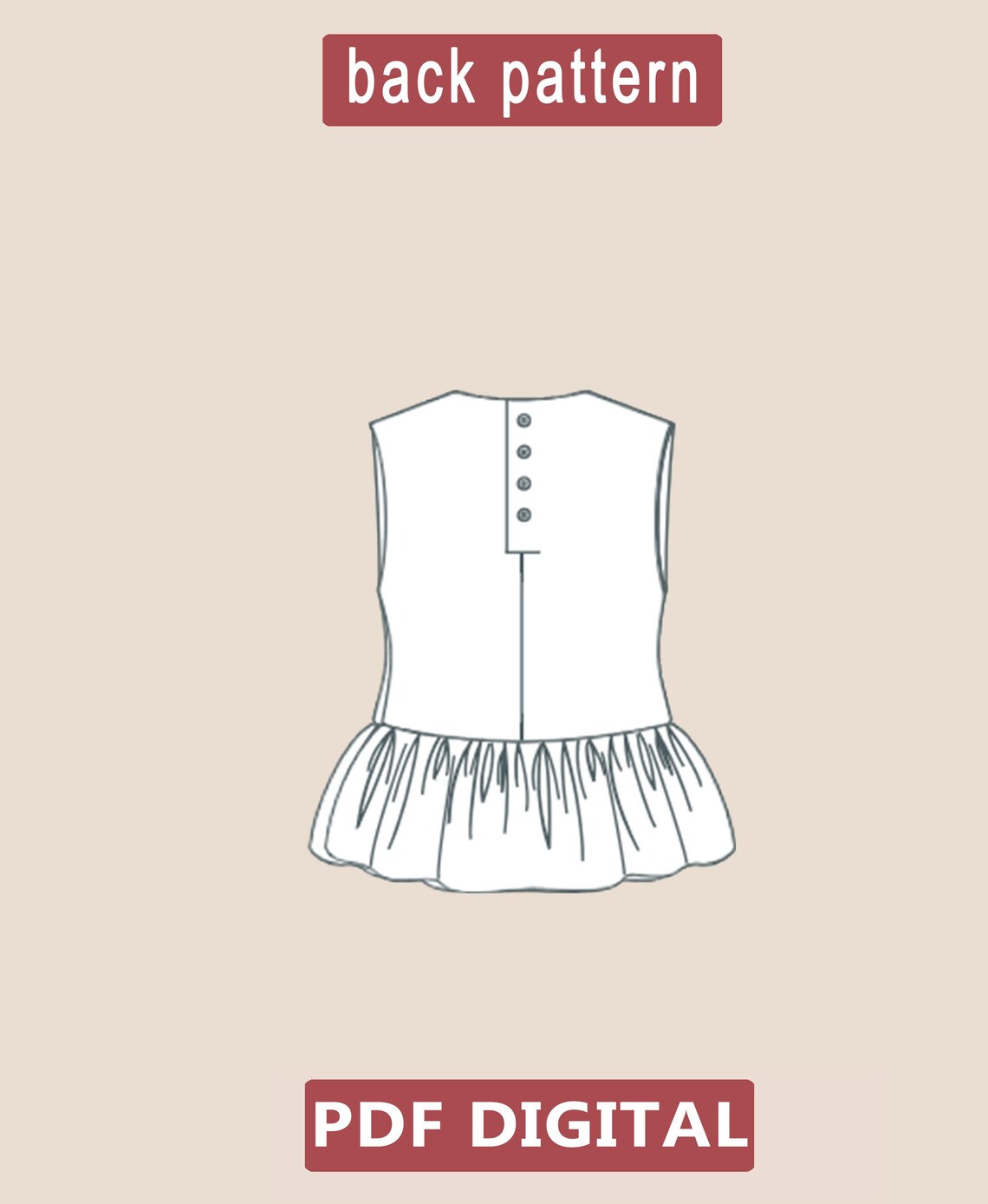 Linen Peplum Ruffle Top Sewing Pattern: Sleeveless Crop Top (sizes XS ...