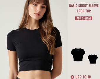 Simple Short Sleeve Crop Top Sewing Pattern: XS-4XL (PDF Pattern)