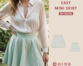 Easy Mini Skirt Sewing Pattern: Flare Skater Skirt (XS-4XL) (Digital Download)