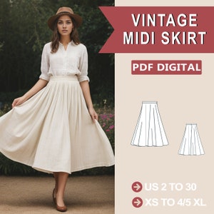 Vintage Midi Skirt, Cottagecore Vintage Midi Skirt Sewing Pattern, Full Circle Skirt, Midi Skirt Pattern, Circle Skirt, Elastic Waist Skirt