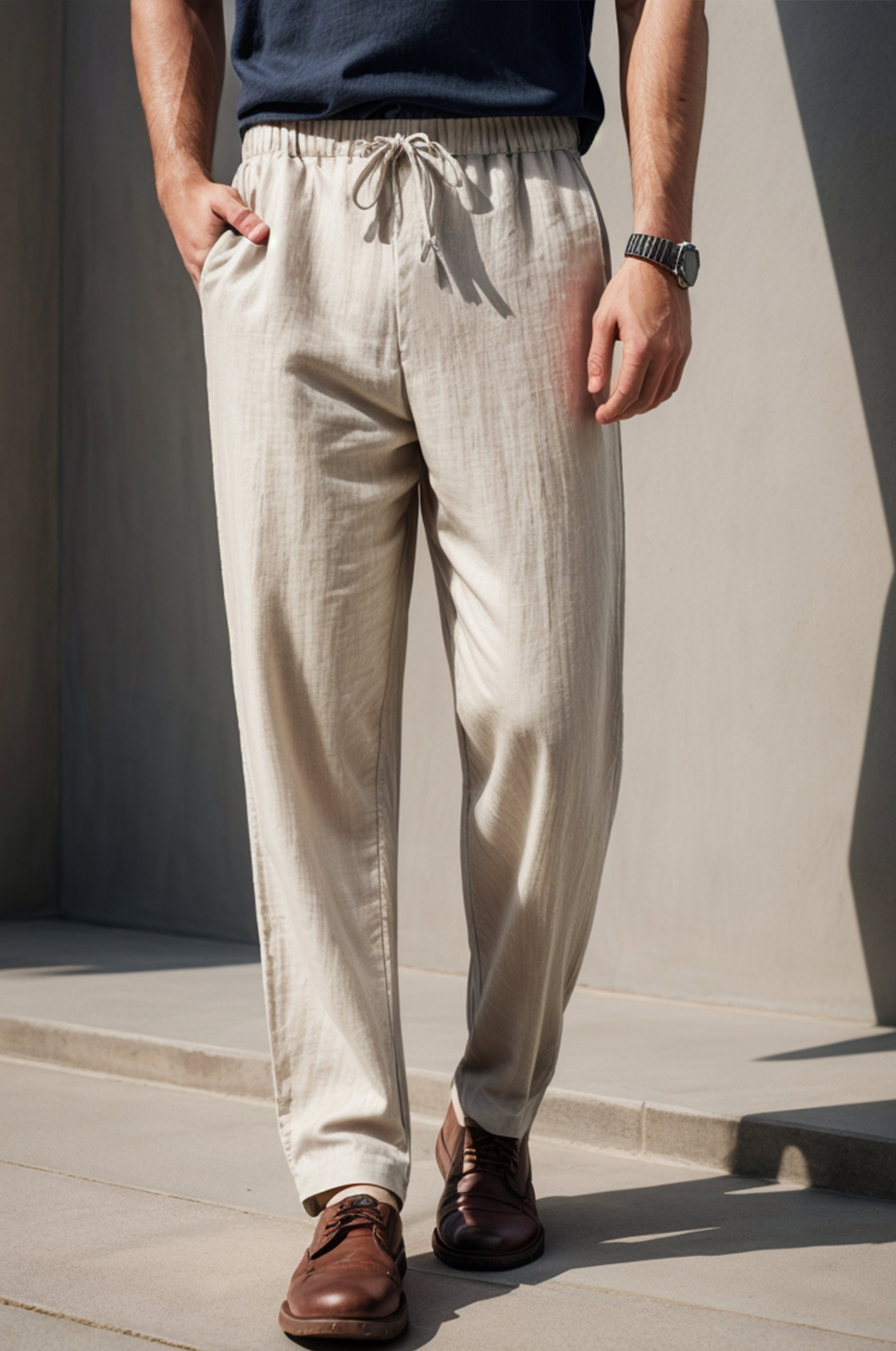 Men's Linen Elastic Waist Pants Sewing Pattern, Men's Pants