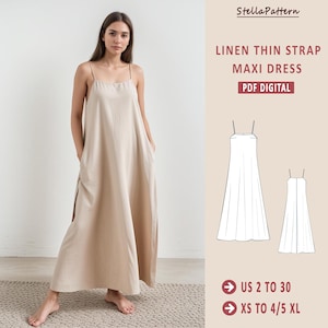 Straps Maxi Tent Dress, Loose Summer Dress Sewing Pattern, Easy Dress Pattern Empire Waist Sundress Pattern Milkmaid Dress, Circle Dress A0