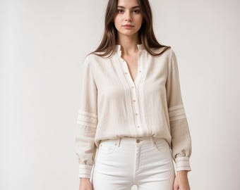 Patrón de costura para camisa de lino de corte relajado estilo boho para mujer (tallas XS-4XL) (Descarga digital)