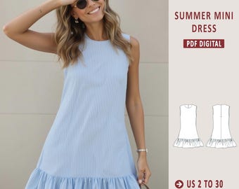 Sleeveless Summer Dress Sewing Pattern: Ruffle Sundress (XS-4XL) (Digital Download)