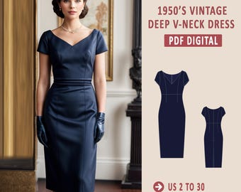 1950's Vintage Deep V-Neck Dress Sewing Pattern, Prom Dress Pattern, 1950s pattern, McCalls Prom Dress, Sweetheart Neck dress XS-4/5XL