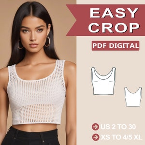 Top corto fácil, top corto sin mangas, patrón de costura top corto de cuello cuadrado / XS-XXXL / Descarga instantánea / PDF digital fácil, carta A4 A0, nosotros 2 a 30