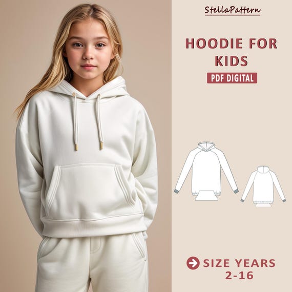 Kids Hoodie Sewing Pattern: Beginner-Friendly Sweatshirt (Sizes 2-16) (PDF Pattern)