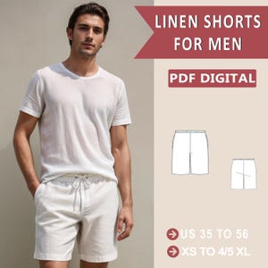 Naaipatroon linnen shorts voor heren, elastische taille shorts, zomershorts voor heren, eenvoudig shortspatroon, badmodepatroon heren, XS-4XL